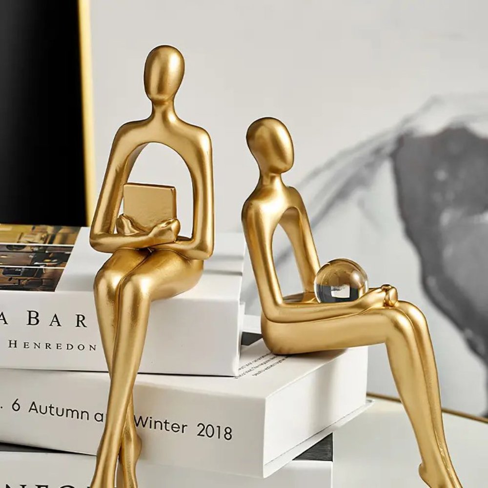 Set of 4 Golden Abstract Sitting Sculptures - Creative and Modern Art Pi… - Picture 5 of 9